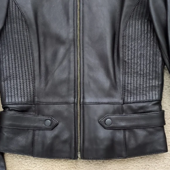 Women's Kenneth Cole Soft Black Leather Moto Jacket Coat Leather Jackets